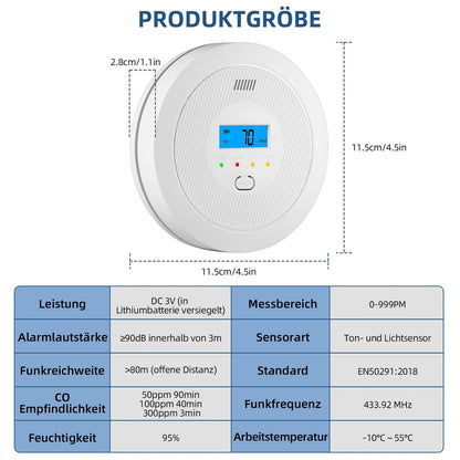 🚨 Carbon monoxide detector (2 pieces) – LCD display and loud alarm