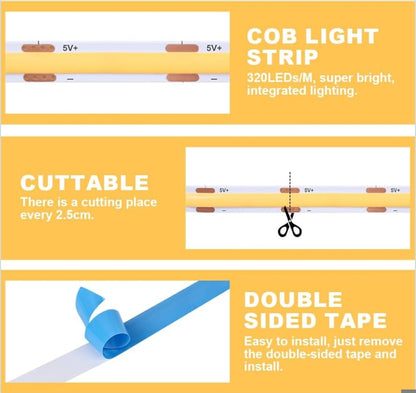 COB LED trak komplet z indukcijskim senzorjem – 6×1 m, topla bela (USB 5 V)