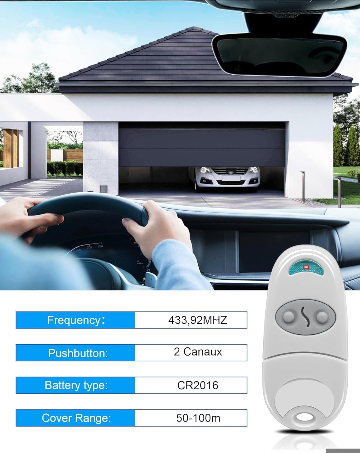 3x daljinec za garažna vrata TOP serija – 433,92 MHz, 2 gumba