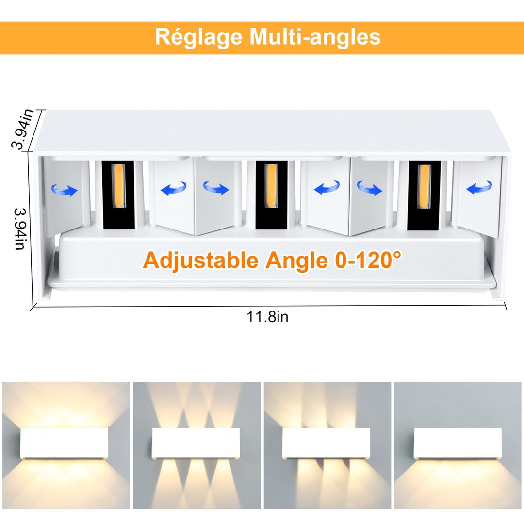 KLIGHTEN zunanja LED stenska svetilka 30W – bela, nastavljiv kot snopa, IP65, 3000K, aluminij