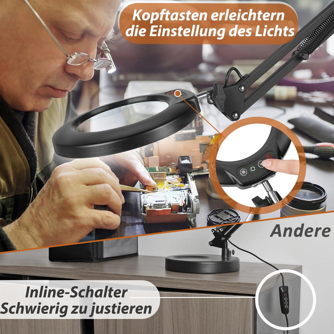 Veemagni 10× lupa z LED lučko – namizna ali sponkasta izvedba