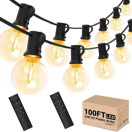 💡 Yuucio zunanje verižne luči 2x15 m – zatemnitvene, z 2x daljincem (52 LED G40)