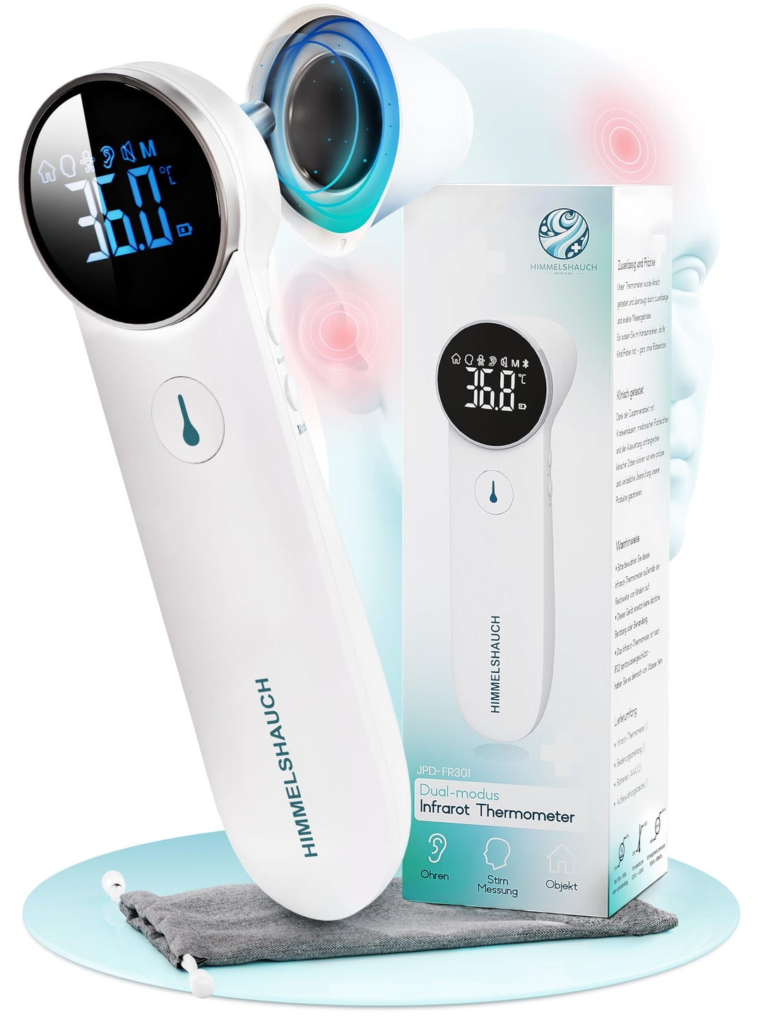 HIMMELSHAUCH MEDICAL 3-v-1 digitalni infrardeči termometer za uho in čelo