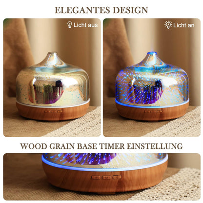 PORSEME aroma difuzor/vlažilec 500 ml – stekleni, ultrazvočni, LED osvetlitev