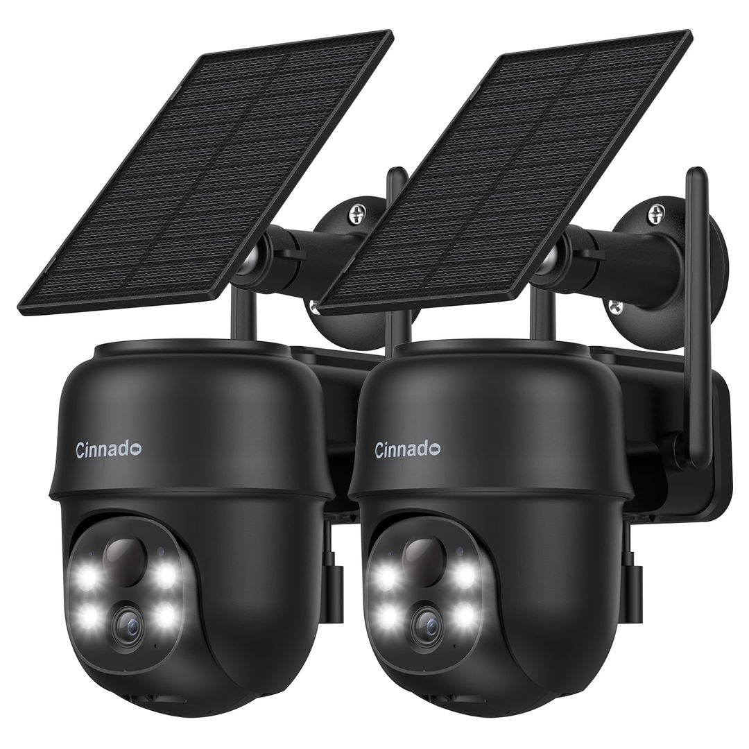 Komplet 2 zunanjih solarnih varnostnih kamer Cinnado 2K 3MP, Wi-Fi PTZ