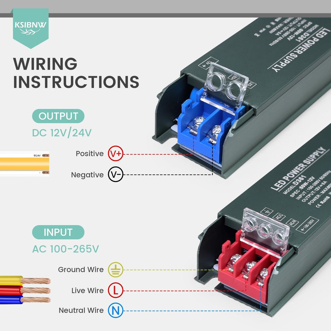 KSIBNW LED napajalnik / transformator 12V 5A 60W
