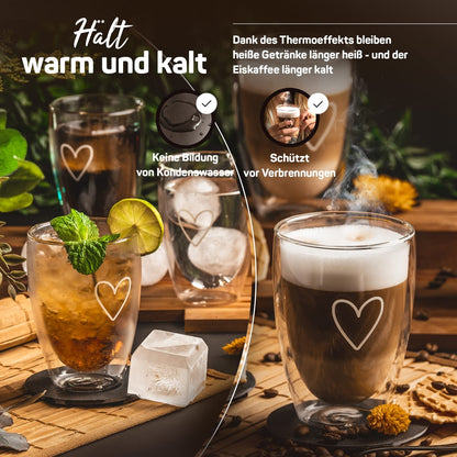 ☕ ElbFuchs® komplet 6x Cappuccino kozarcev s srčkom (350 ml, dvojna stena)
