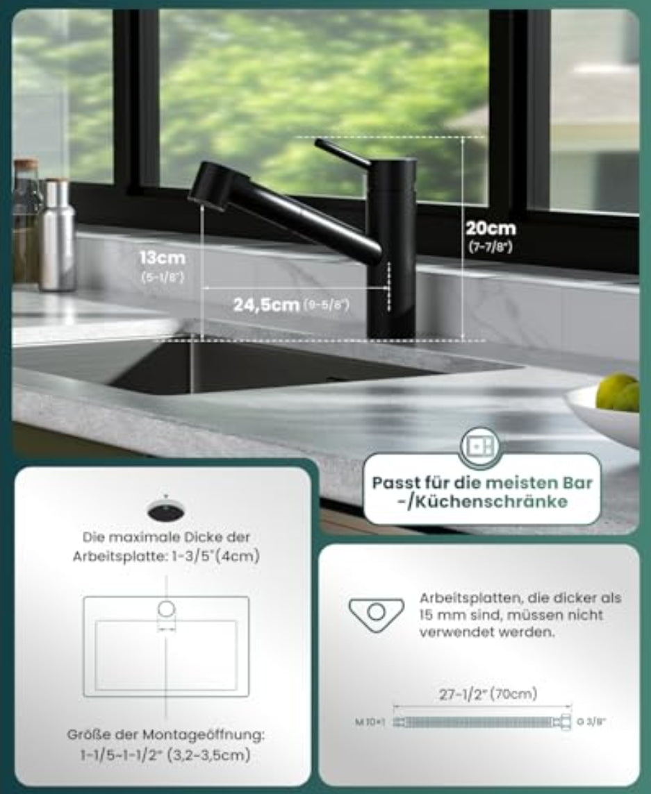 🚰 DAYONE črna kuhinjska armatura z izvlečno prho
