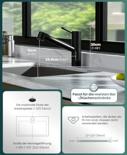🚰 DAYONE črna kuhinjska armatura z izvlečno prho