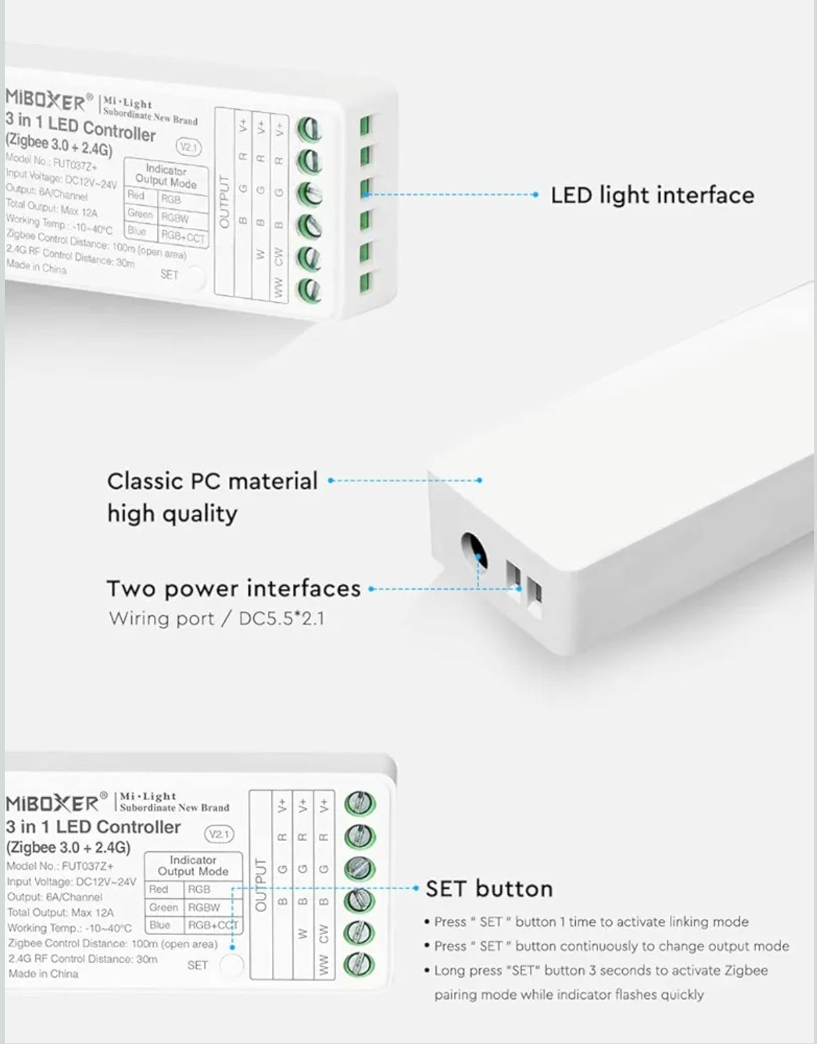 MiBOXER FUT037Z+ 3 v 1 LED krmilnik (Zigbee 3.0 + 2.4 GHz)