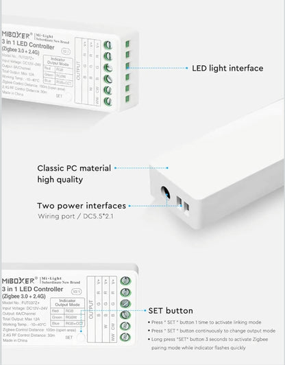 MiBOXER FUT037Z+ 3 v 1 LED krmilnik (Zigbee 3.0 + 2.4 GHz)