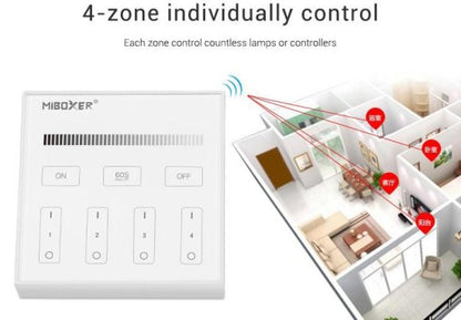 MiBoxer Stenski upravljalnik Mi-Light FUT-B1 – pametni 4-conski zatemnilnik za enobarvne LED trakove