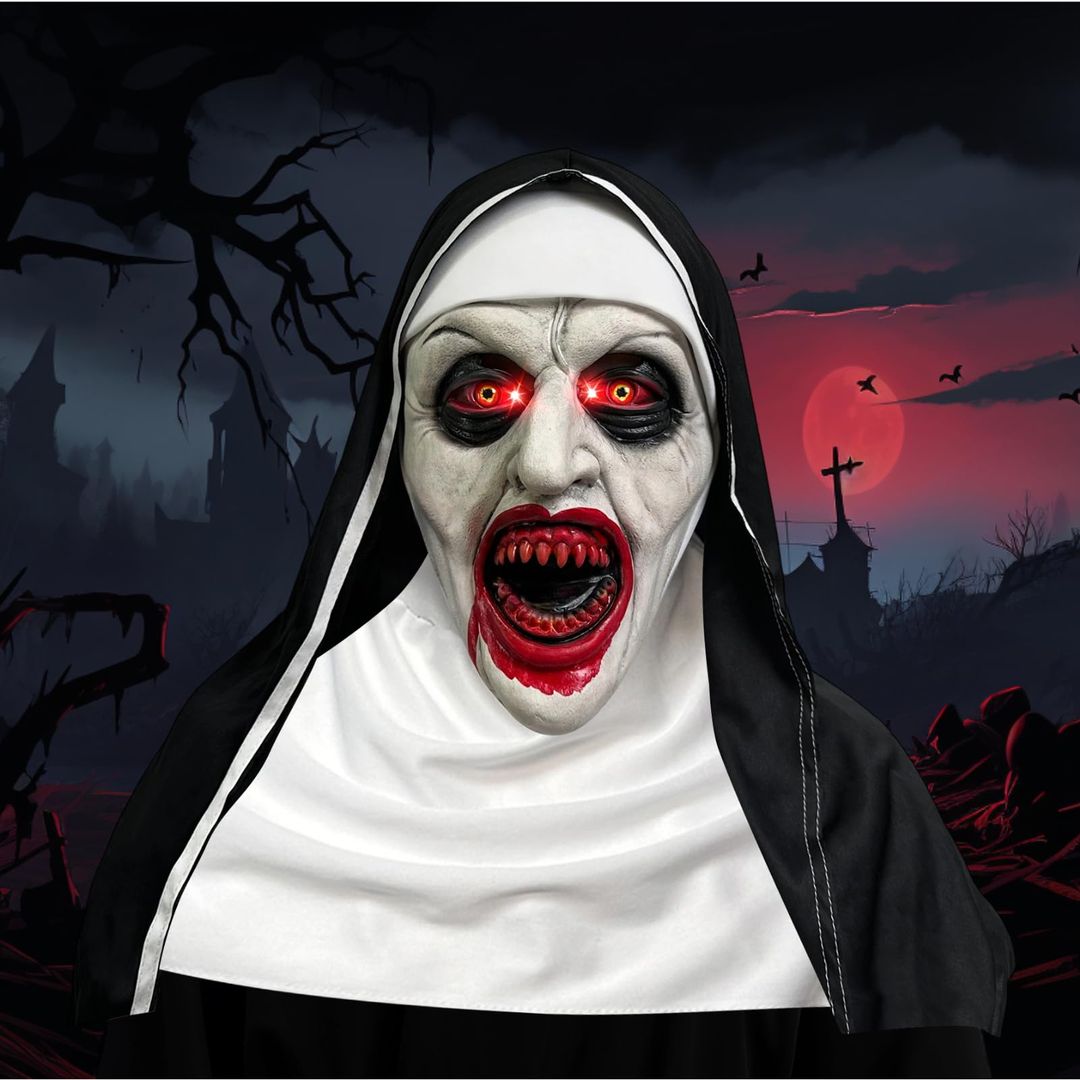 Strašljiva maska nune z osvetljenimi očmi ter zvokom