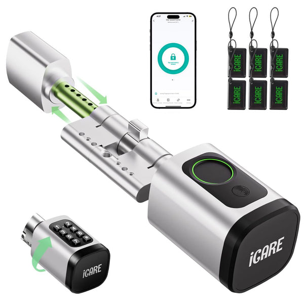 iCARE pametna elektronska ključavnica s prstnim odtisom, koda, NFC, 60mm-90mm