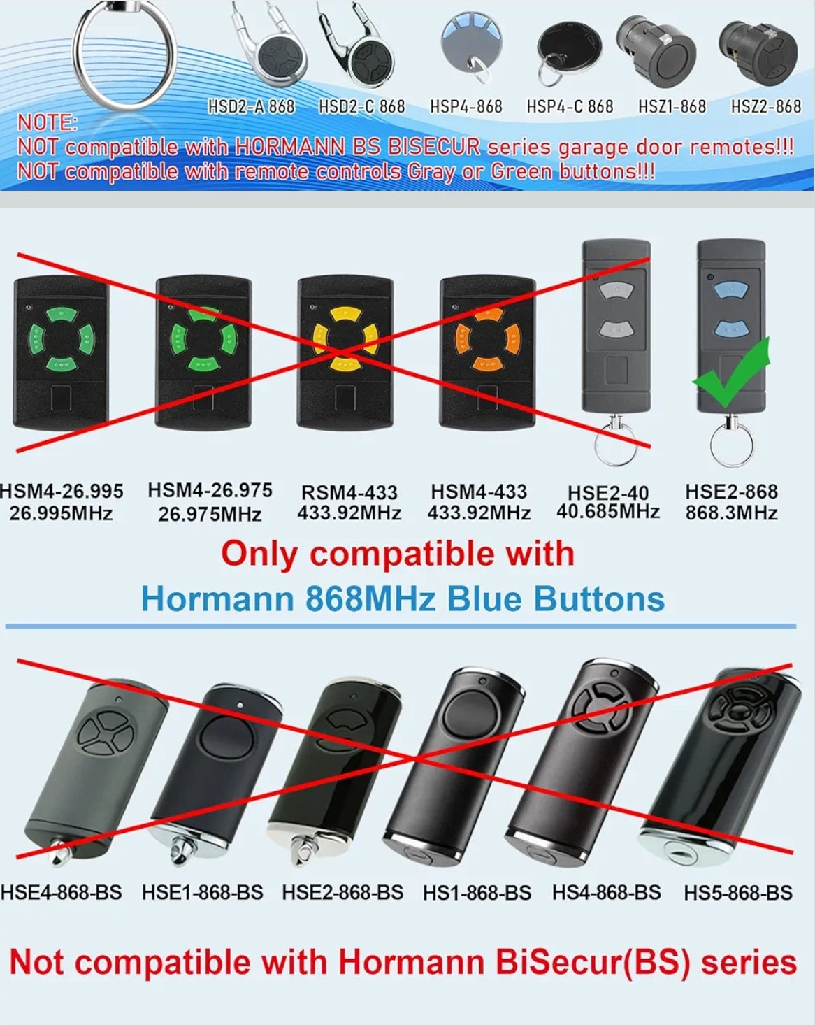 2x daljinec za garažna vrata Hormann 868 MHz (modri gumbi)