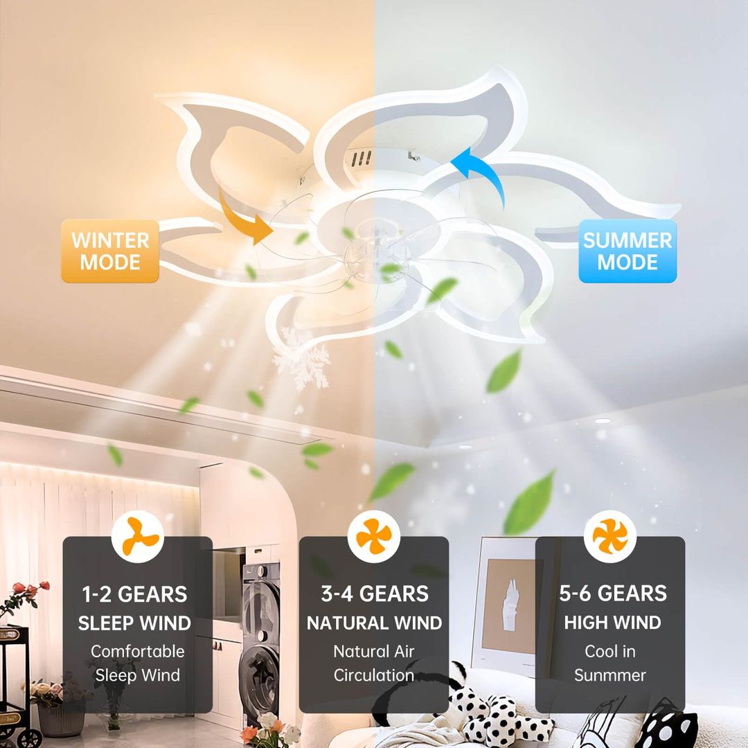 Stropni ventilator z lučjo Flower Design 80W, Wifi, daljinec - 88 cm