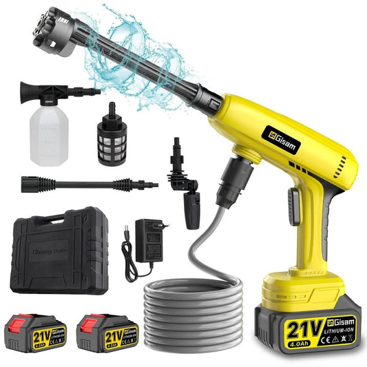 💦 Akumulatorski visokotlačni čistilec GISAM 21V - 60 bar, 2x baterija 4000mah, brezkrtačni motor