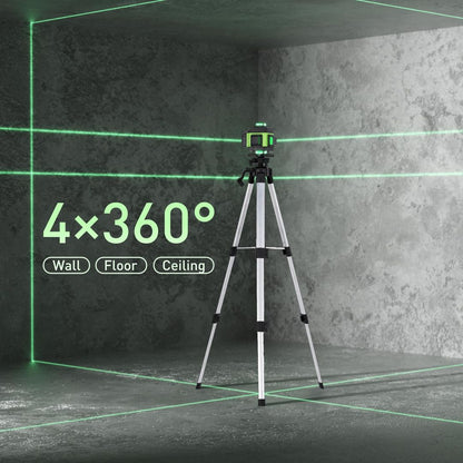 Gradbeni laser 4x360° z zelenim žarkom, 16-linijski s teleskopskim stativom + 2x baterija 2400mah, garancija - naklikaj.si
