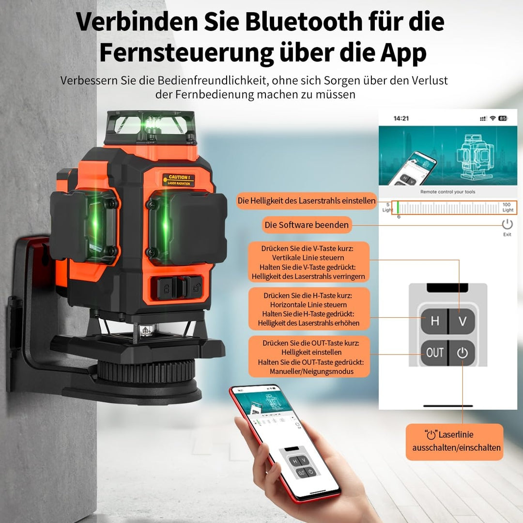 TAKAMINE PRO verzija, 4D gradbeni laser, 16 linij, 4×360°, Bluetooth+daljinec, 1 leto garancija