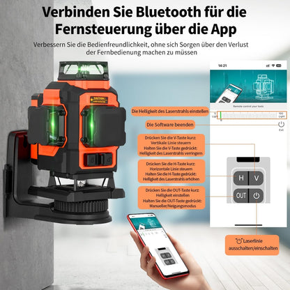 TAKAMINE PRO verzija, 4D gradbeni laser, 16 linij, 4×360°, Bluetooth+daljinec, 1 leto garancija