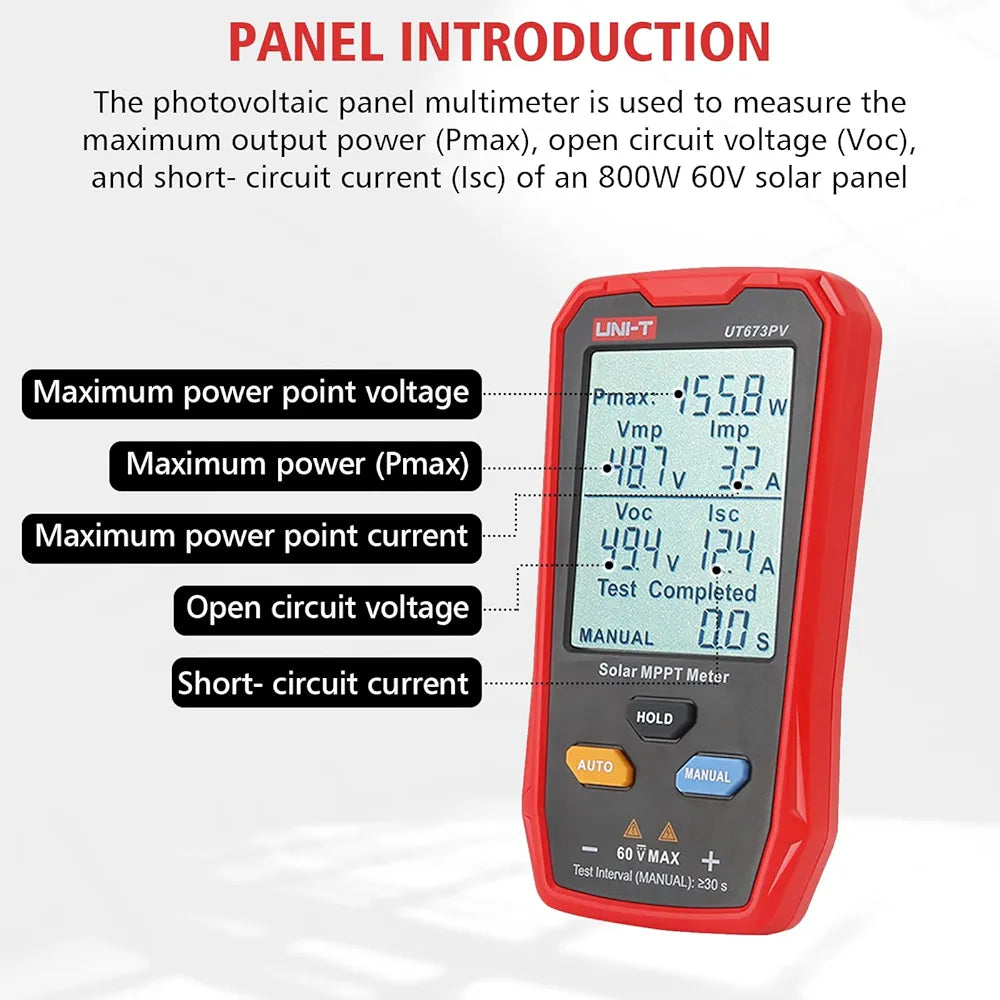 UNI-T UT673PV Solar Panel Tester – profesionalni merilnik za sončne panele (MPPT meter)
