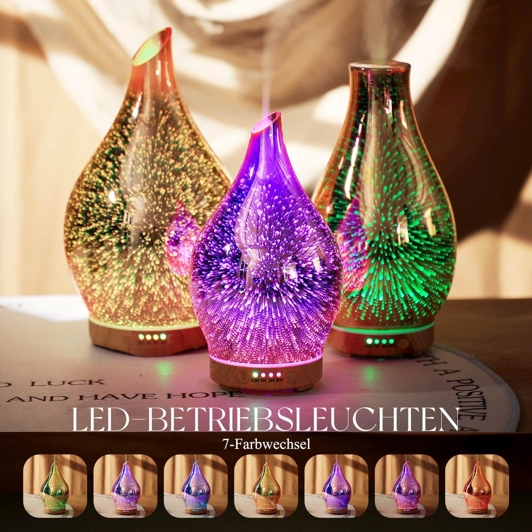 PORSEME 3D Aroma Difuzor 100 ml – stekleni ultrazvočni difuzor z LED osvetlitvijo (Rose Gold)