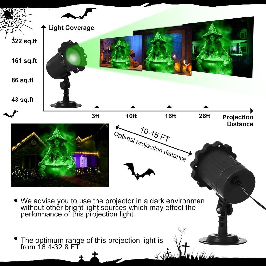 LED projektor Halloween - Zelena čarovnica - naklikaj.si