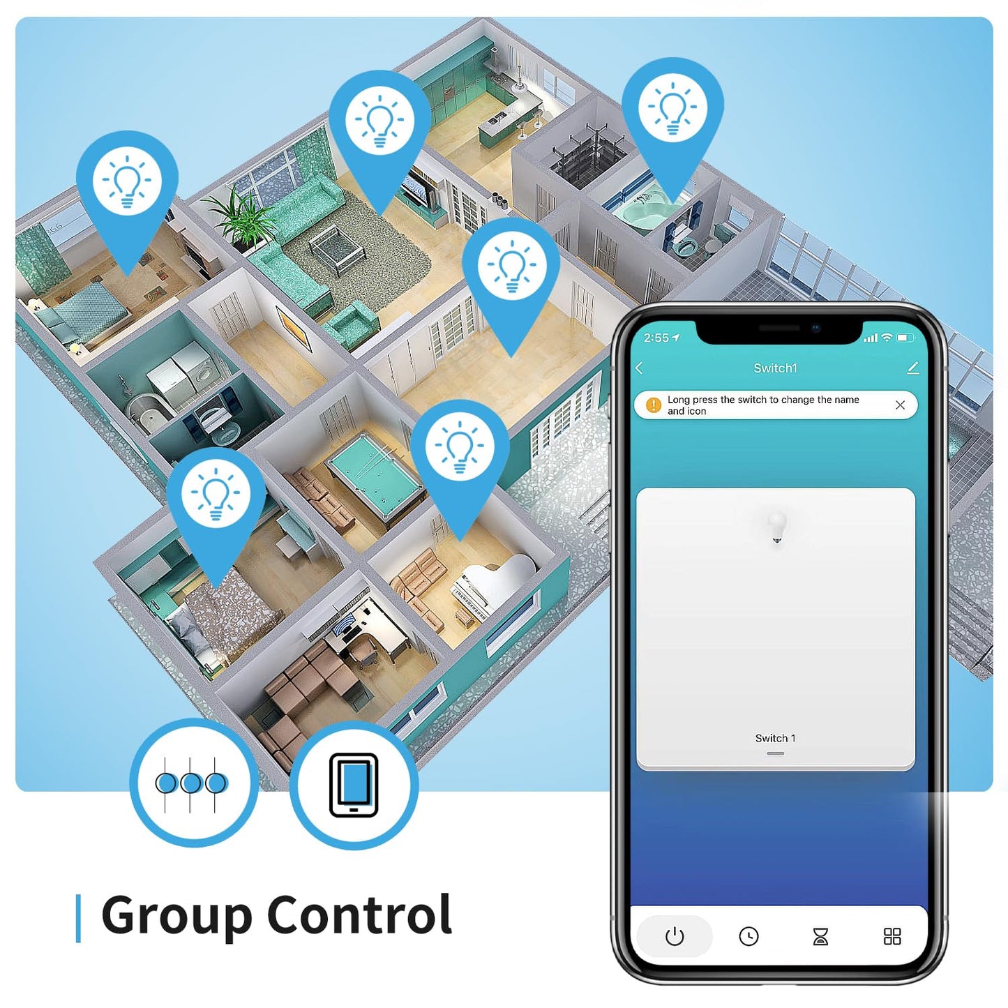 Dvojno pametno touch WiFi stikalo za luči CurrySmarter - naklikaj.si