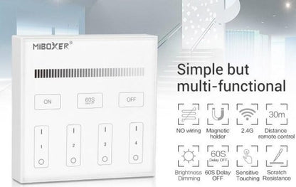 MiBoxer Stenski upravljalnik Mi-Light FUT-B1 – pametni 4-conski zatemnilnik za enobarvne LED trakove