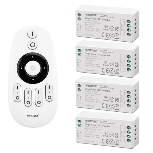 ⚡ Komplet 4x LED krmilnik MIBOXER + daljinec – enobarvni, WiFi 2.4GHz/RF