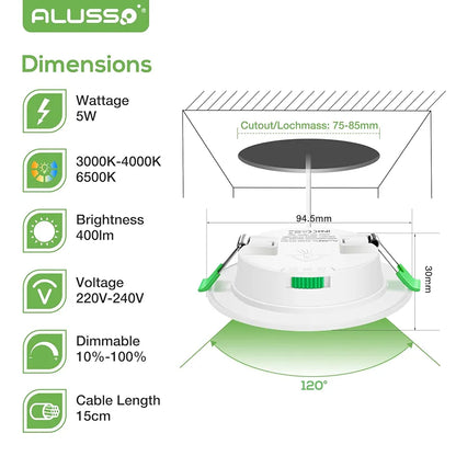 💡6x Alusso LED recessed light 5W (95mm) – white/black/nickel