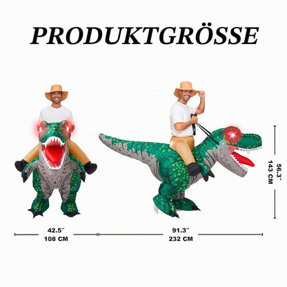 Napihljiv kostum T-Rex za odrasle s svetlečimi očmi - zelen (neoriginalna embalaža)