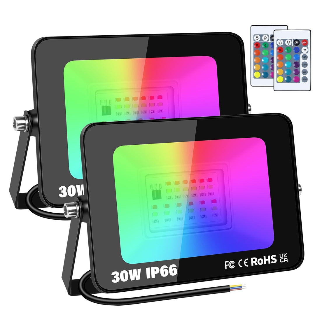 2x RIGIDON RGB LED reflektor 30W z daljincem – 16 barv, 4 svetlobni načini, IP66