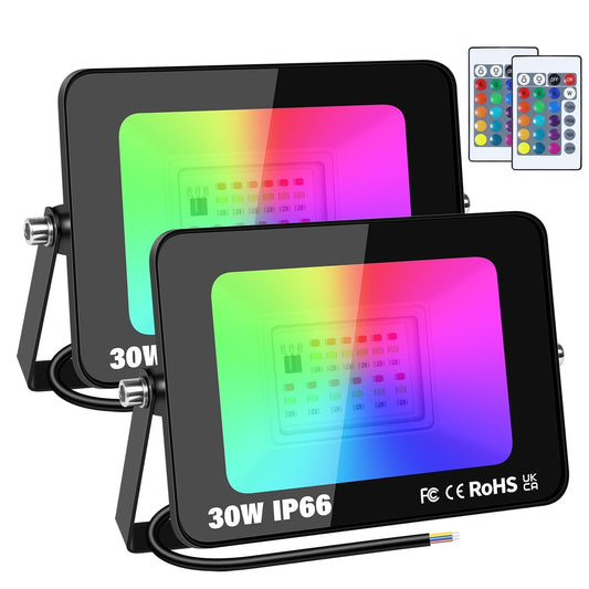 2x RIGIDON RGB LED reflektor 30W z daljincem – 16 barv, 4 svetlobni načini, IP66