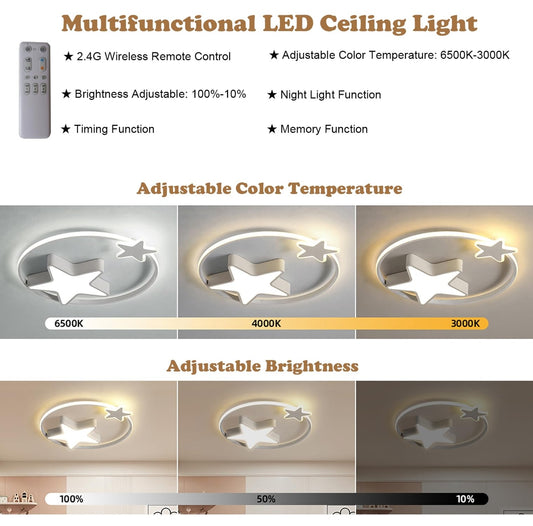 LED stropna svetilka »Zvezda« 30W - 45cm – otroška pametna luč z daljincem