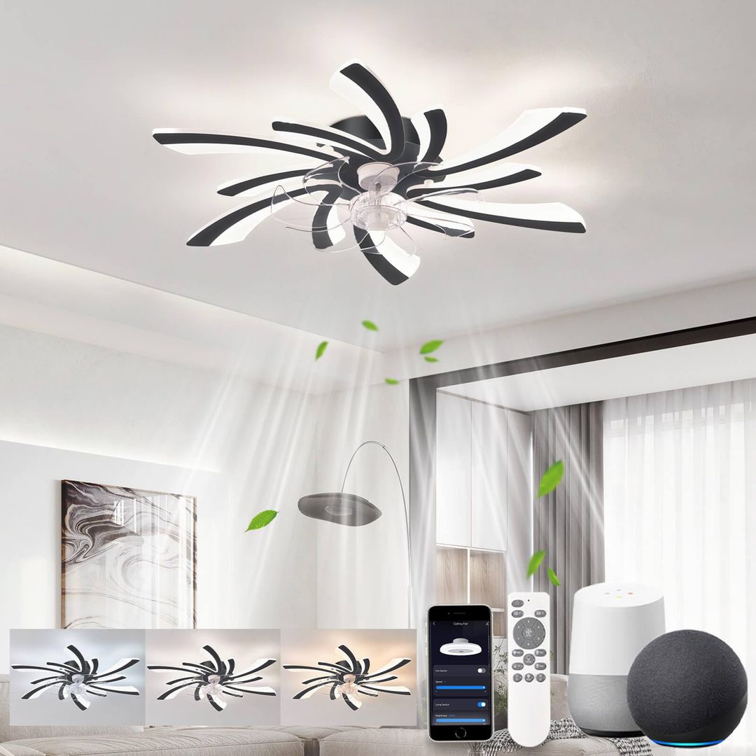 Stropni ventilator Chandelier 72W, 78 cm, Wifi, daljinec – črn
