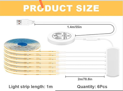 COB LED trak komplet z indukcijskim senzorjem – 6×1 m, topla bela (USB 5 V)