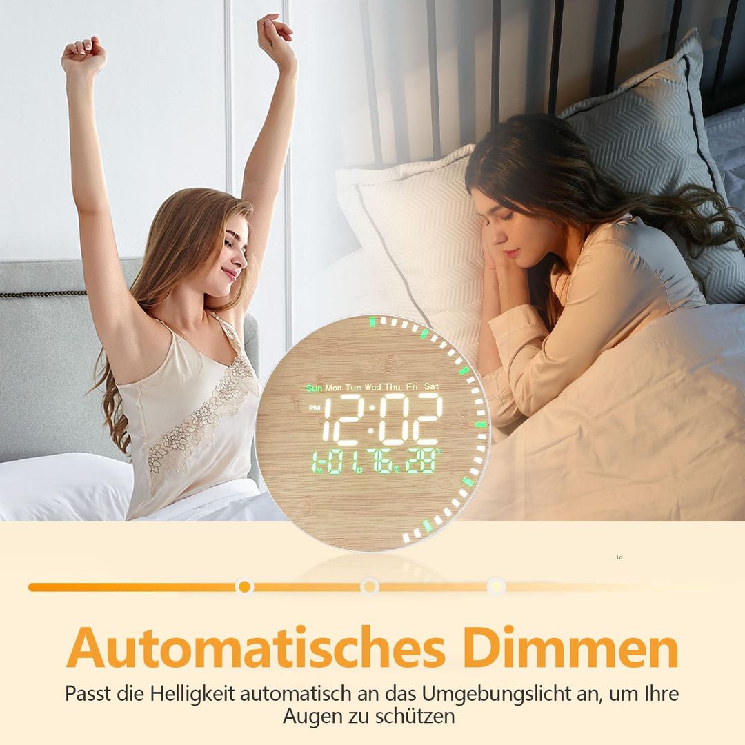 Digitalna stenska ura z daljinskim upravljalnikom - imitacija lesa