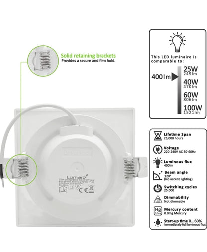 💡6x Lumare LED recessed light 6W, 3000K – square (round cutout 100mm)