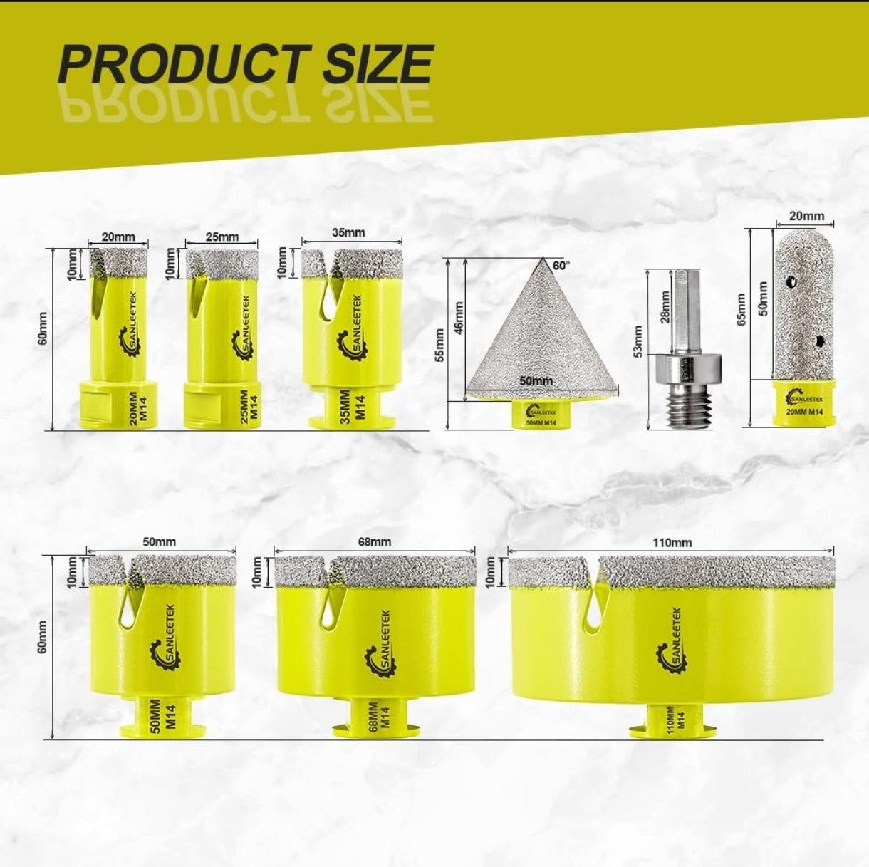 SANLEETEK 9-delni set profesionalnih diamantnih kron in svedrov – M14 - (NOVO - sveder popraskan - BERI OPIS+slika) - naklikaj.si