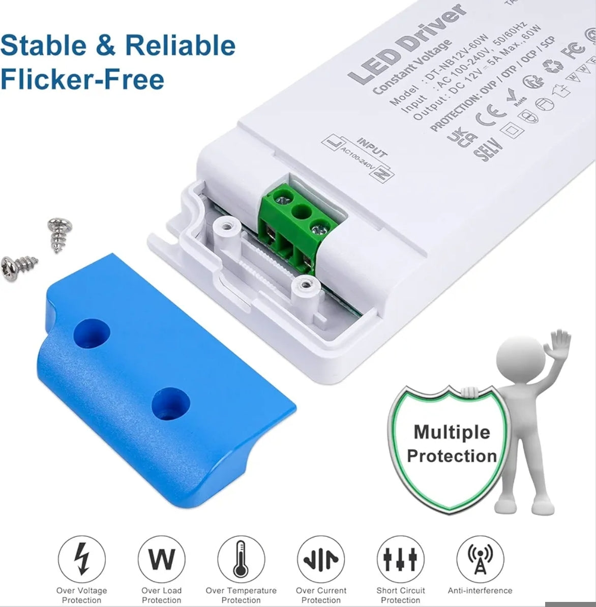 LED napajalnik 12V 60W – tanek (slim), IP20