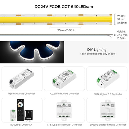 BTF-LIGHTING FCOB COB CCT LED trak – 2×5 m, 24 V, 640 LED/m,   (3000 K–6000 K)

✔ Lastnosti