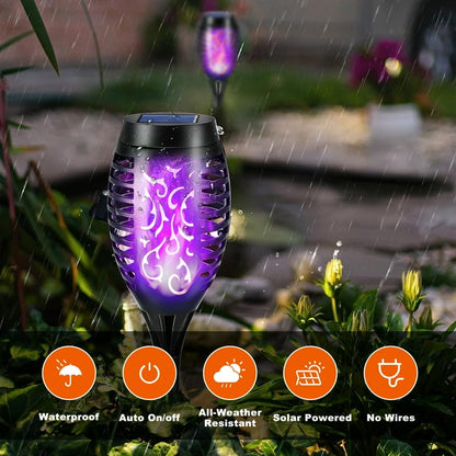 🔥 Solar torches with real flame effect PURPLE - set of 6 pieces