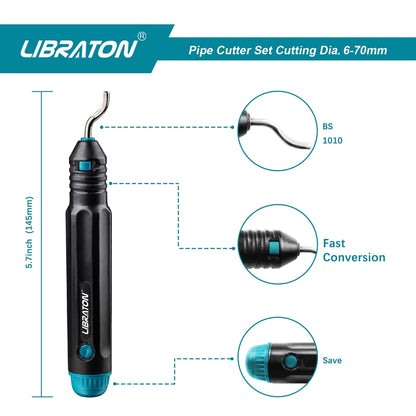 LIBRATON rezalnik cevi 6–70 mm (VELIKE) - z orodjem za posnemanje robov