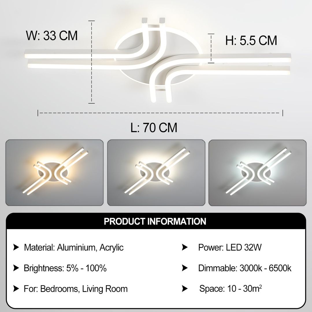 LED stropna luč 32W, 3200lm, 3000-6500K, daljinec, aplikacija, 70cm - črna