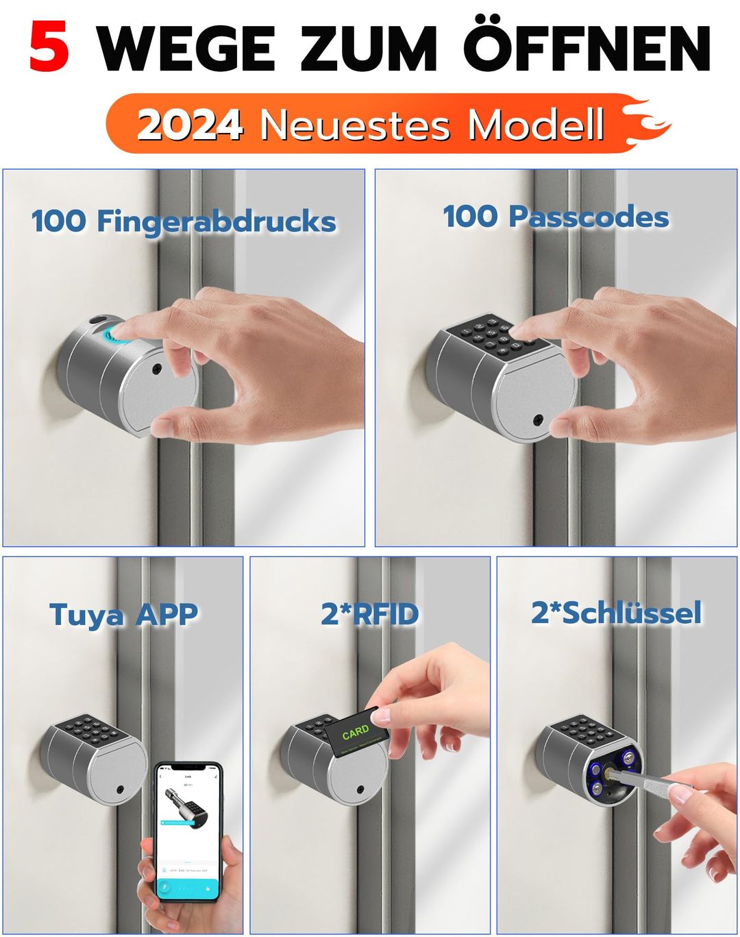 Pametna ključavnica za vrata Eseesmart s prstnim odtisom, kodo in RFID - naklikaj.si