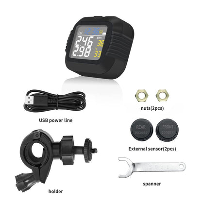 Motoristični TPMS sistem – brezžični LCD merilnik tlaka in temperature, USB polnjenje