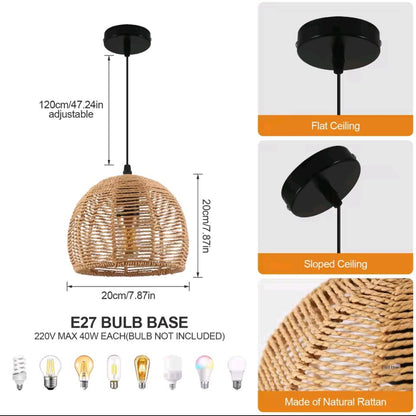 💡 Natural rattan hanging lamp - hand-woven lampshade
