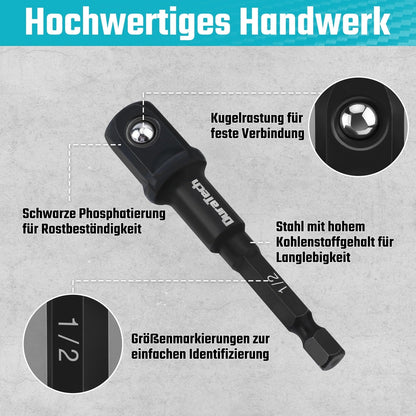 DuraTech 5-delni komplet nastavkov in podaljškov za nasadne ključe (1/4”, 3/8”, 1/2”)