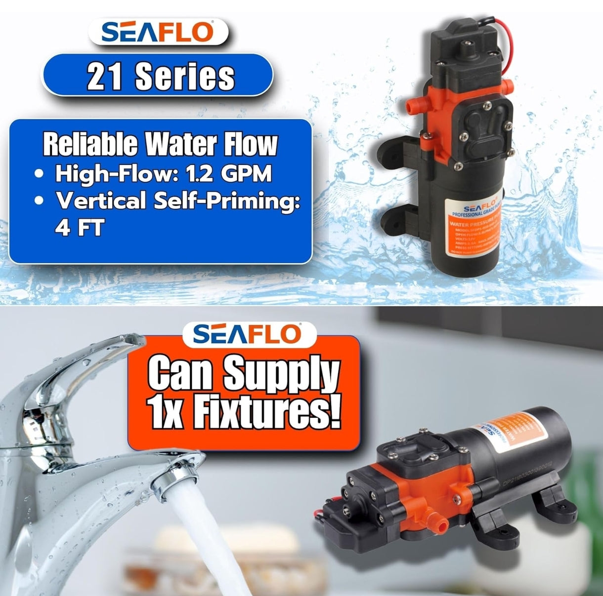 SEAFLO 21 Series 12V tiha samosesalna črpalka za avtodom, čoln, kampiranje, zalivanje...4 leta garancije